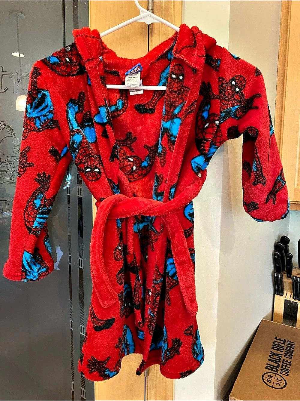 Marvel Spider-Man Plush Fleece Hooded Bathrobe Robe Red & Blue Boys 4T/5T